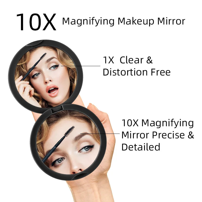 LED Compact Mirror with 1X/10X Magnification Portable Folding Handheld Small Pocket LED Travel Makeup Mirror for Daily Use/Gift/