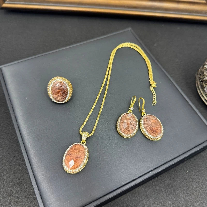 Resin 3 Pcs Jewelry Sets Geometric Vintage Palace Style Dinner Party Earrings Necklaces for Women Elegant Exquisite Accessories