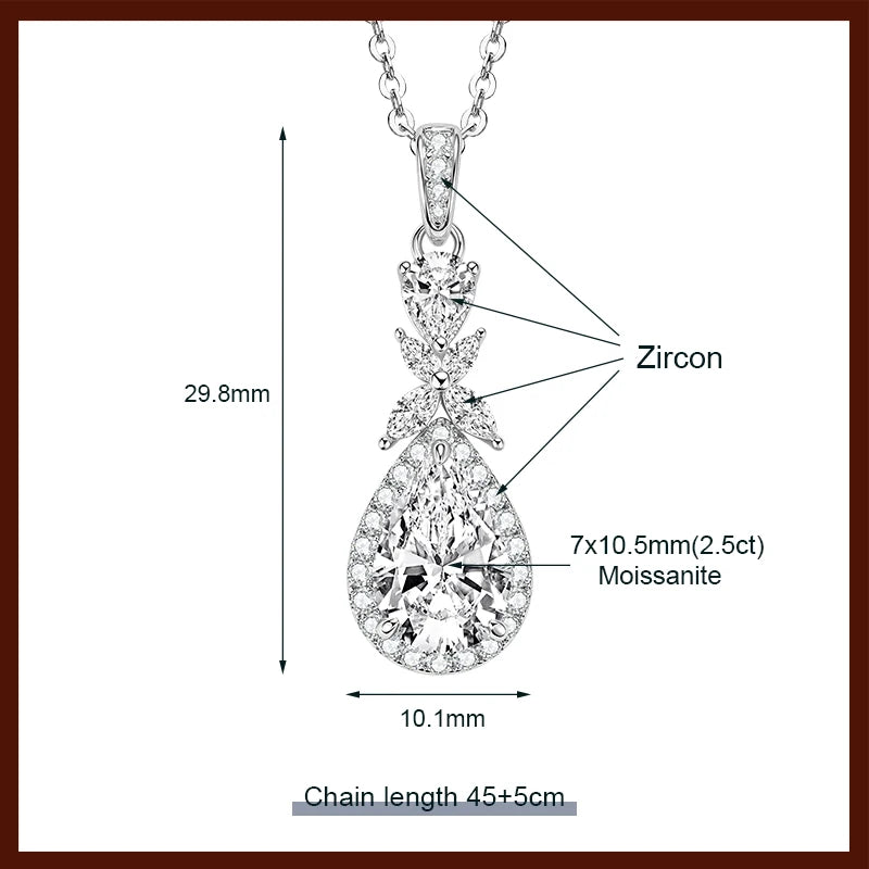 OXTAO 14K Gold Filled Teardrop Pendant Necklace 7x10.5mm Pear Shape Certified Moissanite Floral-Style Necklace for Women Jewelry