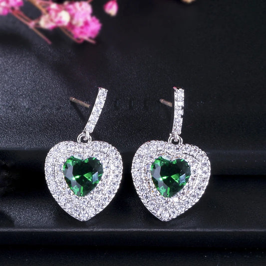 ThreeGraces Fashion Purple Green Zirconia Love Heart Shape Dangle Drop Earrings for Women New Trendy Daily Party Jewelry E1243