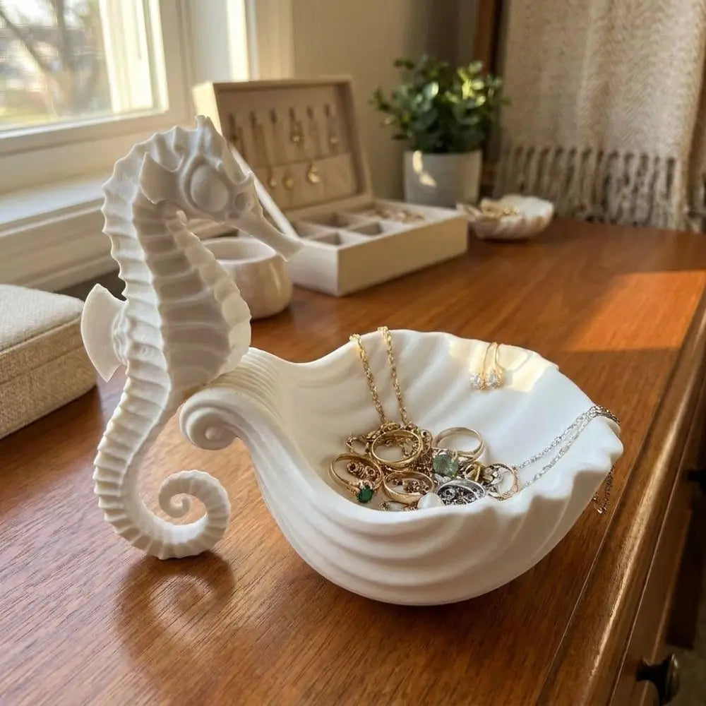3D Printed Seahorse-Shaped Storage Tray Cute Plastic Jewelry Display Stand Decorative Stable Trinket Dish Desktop Organizer