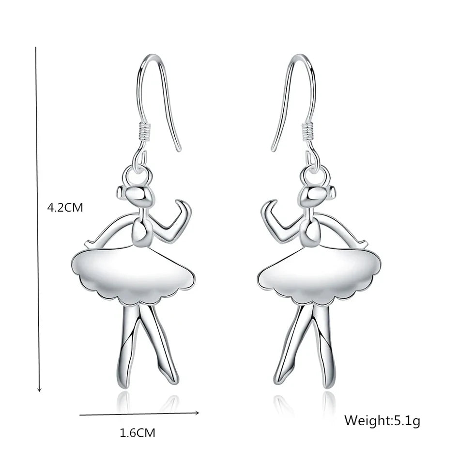 New 925 Sterling Silver Earrings for Women Jewelry Dancing girl Christmas Gifts wedding party