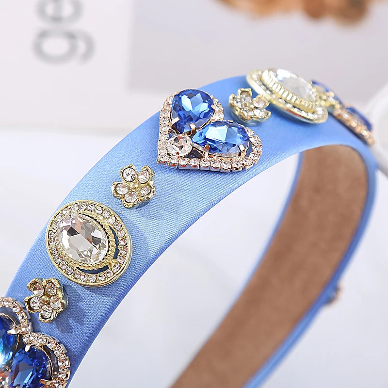 Light Luxury Baroque Rhinestone Heart Headband Personality Fashion High Quality Cloth Headband