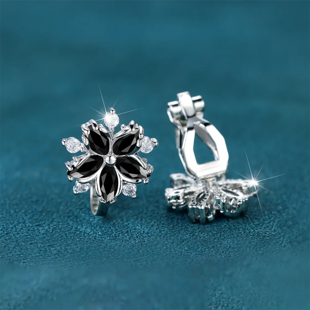Luxury Female Small Red Zircon Stone Clip Earrings Charm Silver Color Wedding Jewelry For Women