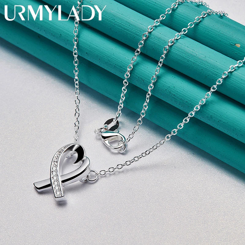 URMYLADY 925 Sterling Silver Heart AAAAA Zircon 18 Inch Pendant Necklace For Women Wedding Engagement Fashion Jewelry Gifts