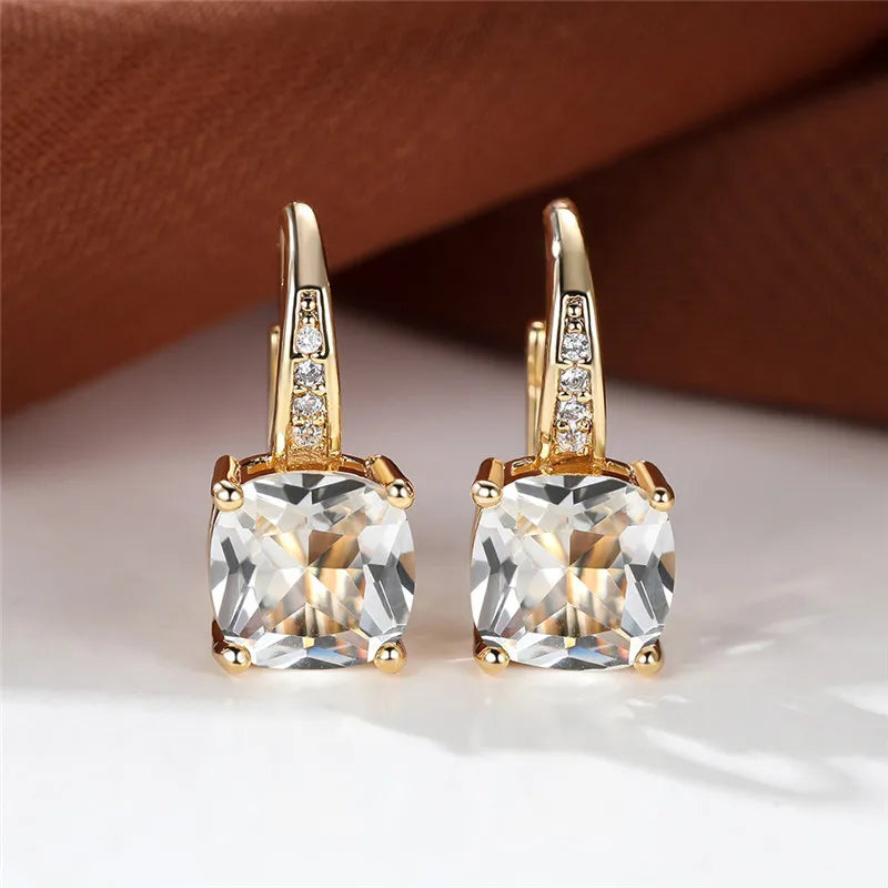 Blue Zircon Square Stone Luxury Crystal Rainbow Hoop Earrings Boho Gold Color Engagement Wedding Jewelry For Women