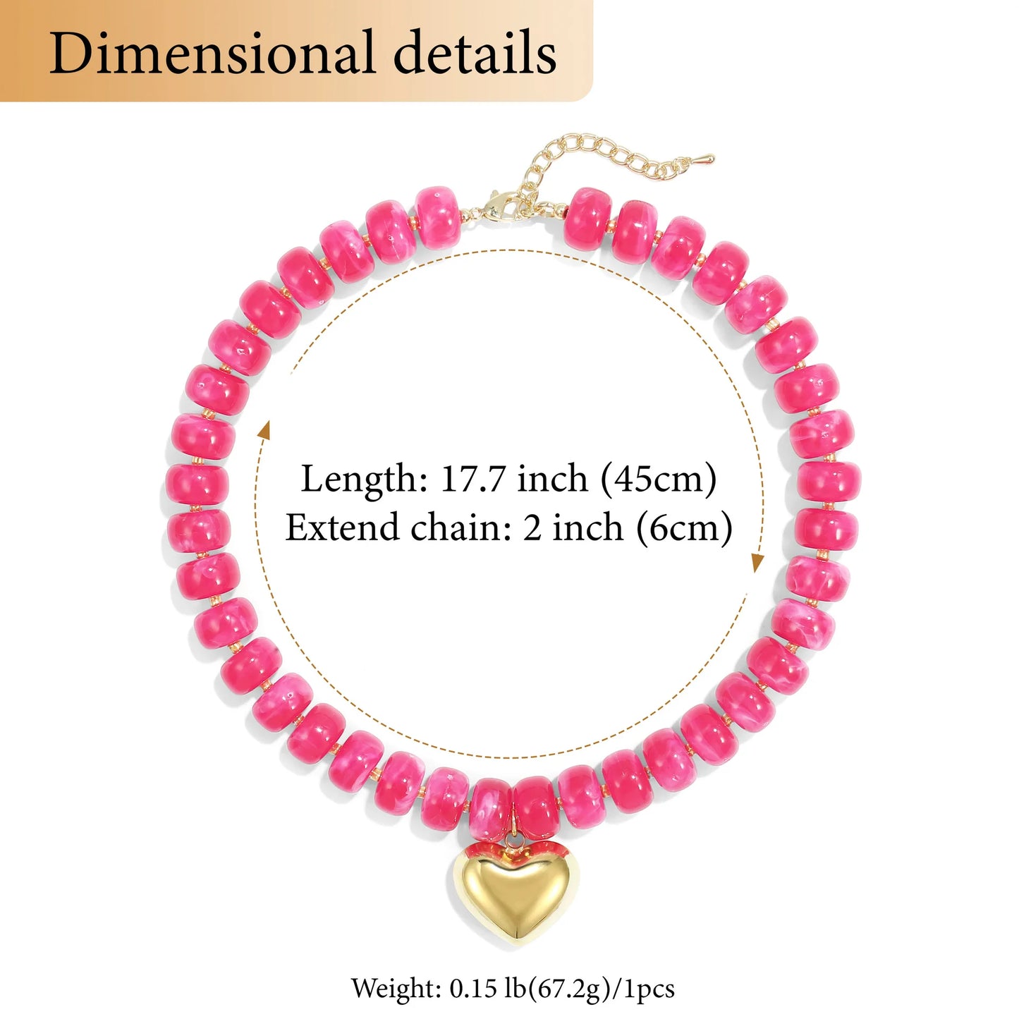 Fashion Colorful Acrylic Geometric Round Beads Heart Pendant Necklace Boho Love Heart Beaded Choker Necklaces Women Jewelry Gift