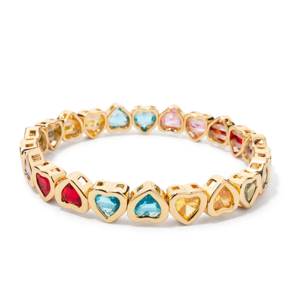 New Copper Heart Beads Gold Color Bracelets for Women Colorful Rhinestone Girl Bangle 2025