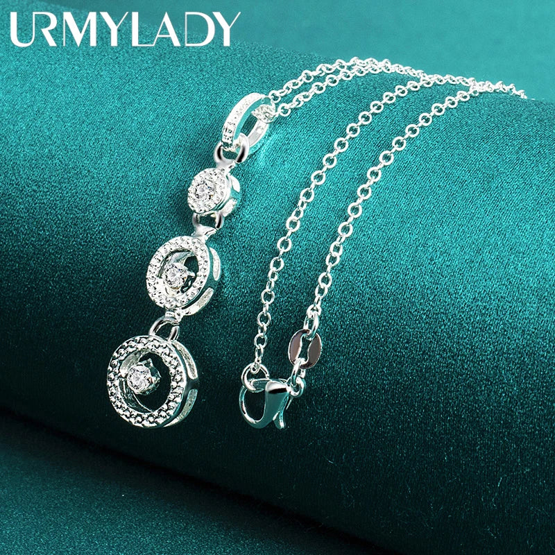 URMYLADY 925 Sterling Silver Three Circles Zircon 16-30 Inch Pendant Necklace For Women Wedding Engagement Gift Jewelry