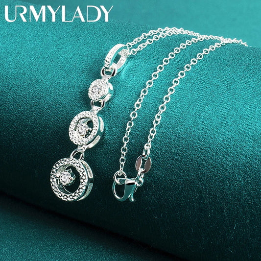 URMYLADY 925 Sterling Silver Three Circles Zircon 16-30 Inch Pendant Necklace For Women Wedding Engagement Gift Jewelry