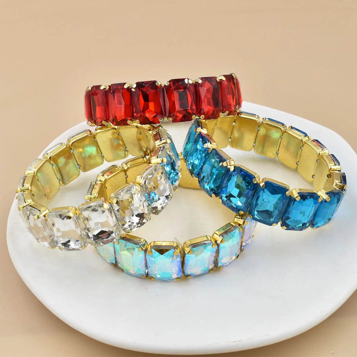 2026 New fashion Jewelry crystal Women charm bracelet colorful Geometric square elastic thread white Elliptical glass bracelet
