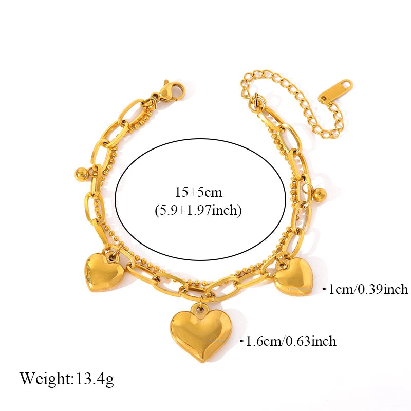 EILIECK Stainless Steel Reversible Heart Charm Bracelet For Women Trendy 18K Gold Plated Waterproof Wrist Chain Jewelry Gift