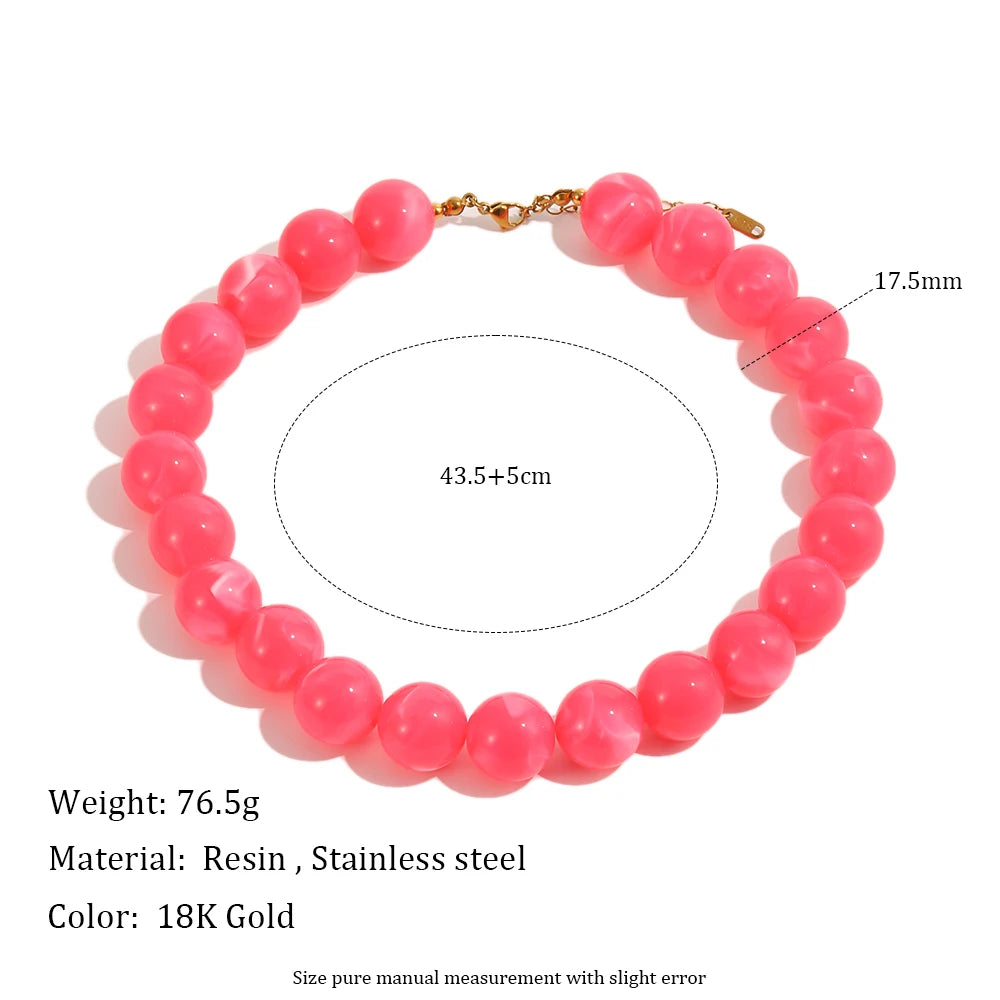 E.B.belle Colorful Marbled Resin Bead Necklace Hypoallergenic Chunky Beaded Chain Bohemian Holiday Women Jewelry Accessories