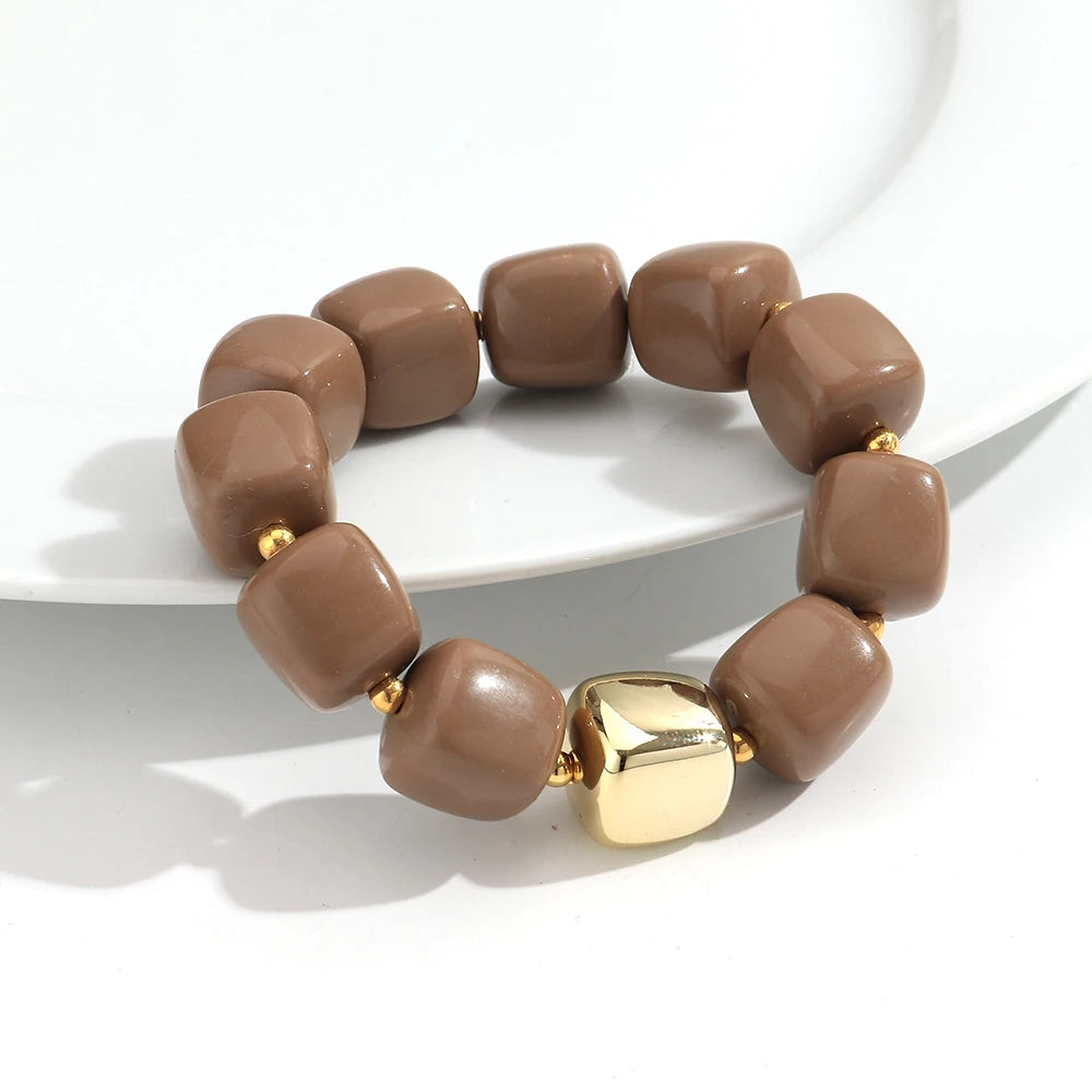 Trendy Colorful Square Beads Elastic Bangle Bracelets New Resin Geometric Beaded Stackable Bracelet 2026 Spring Summer Jewelry
