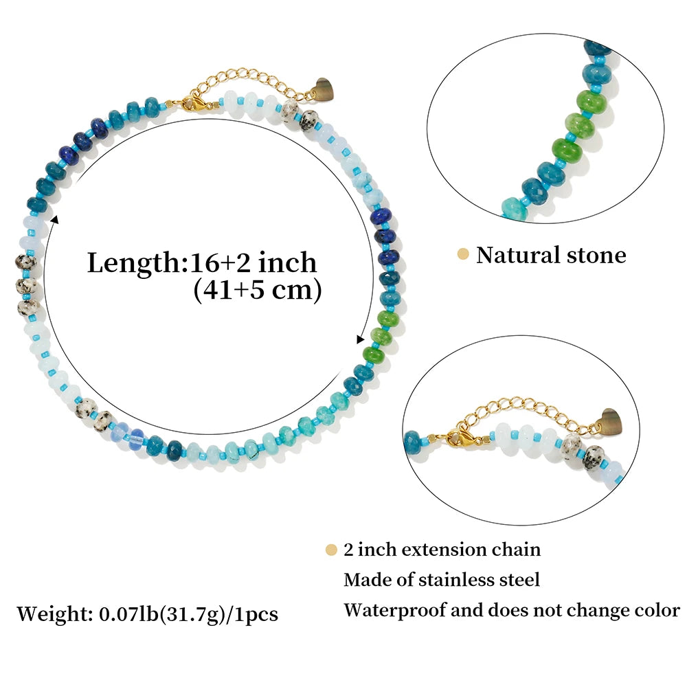Badu Colorful Natural Stone Beads Necklaces for Women Bohomian Gemstone Beaded Choker Summer Beach Trendy Boho Jewelry Gift