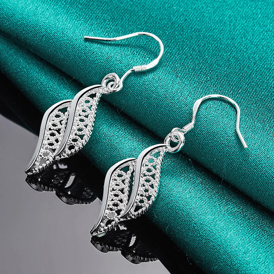 URMYLADY 925 Sterling Silver Leaf Earrings For Women Wedding Party Fashion Charm Jewelry