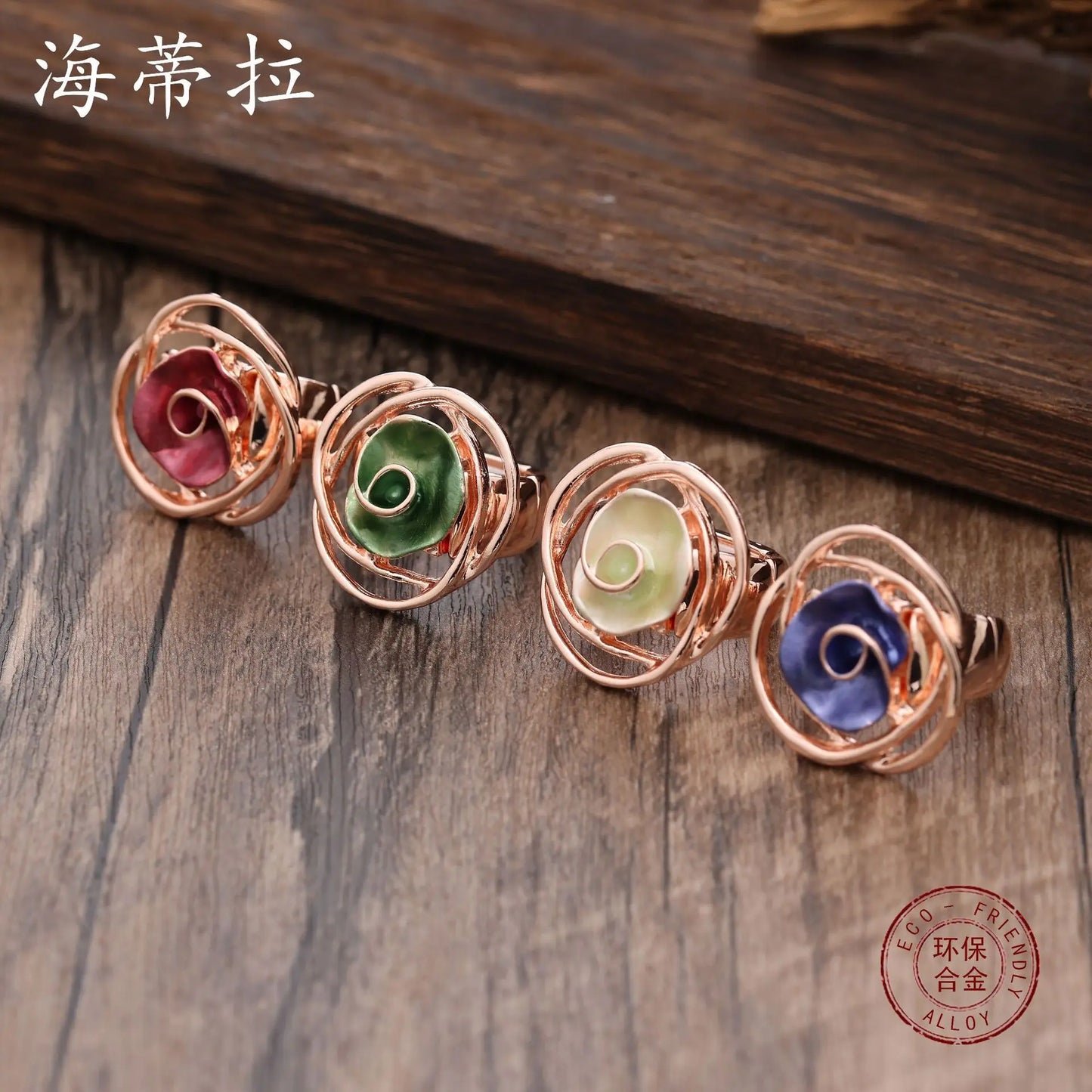 explosion Color oil rose flower elastic ring Fashion high sense Women's versatile rose ring