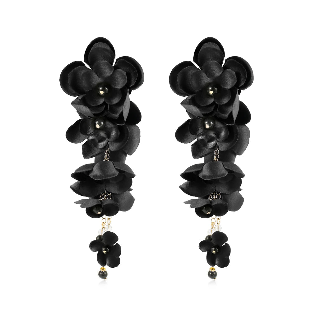 Badu Bohemia Fabric Flower Dangle Long Earrings for Women Luxury Design Wedding Party Elegant Jewelry 2024