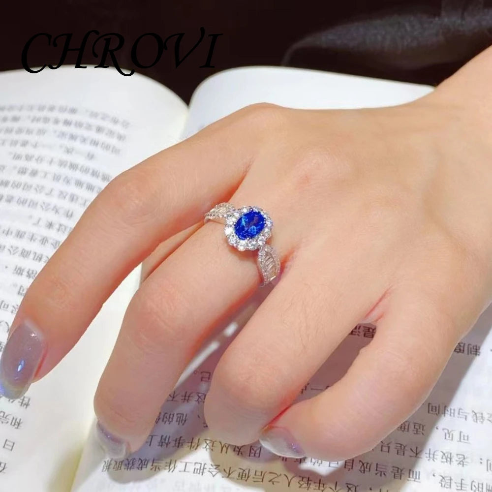 Fashion 925 sterling silver sky blue topaz full diamond minimalist style open ring for women - finger ring