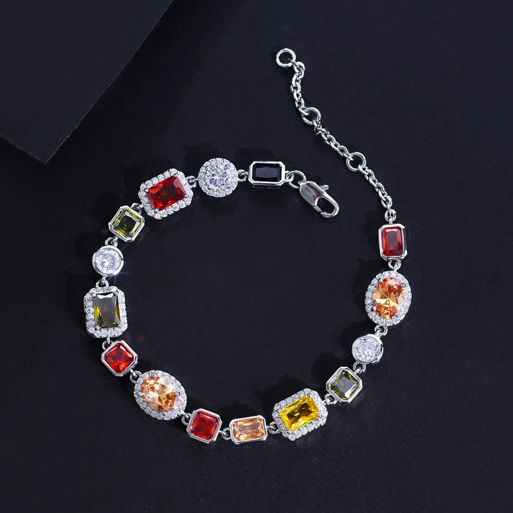 ThreeGraces Elegant Shiny Pink Zirconia Vintage Bridal Geometric Link Chain Bracelet for Women Fashion Daily Party Jewelry BR432
