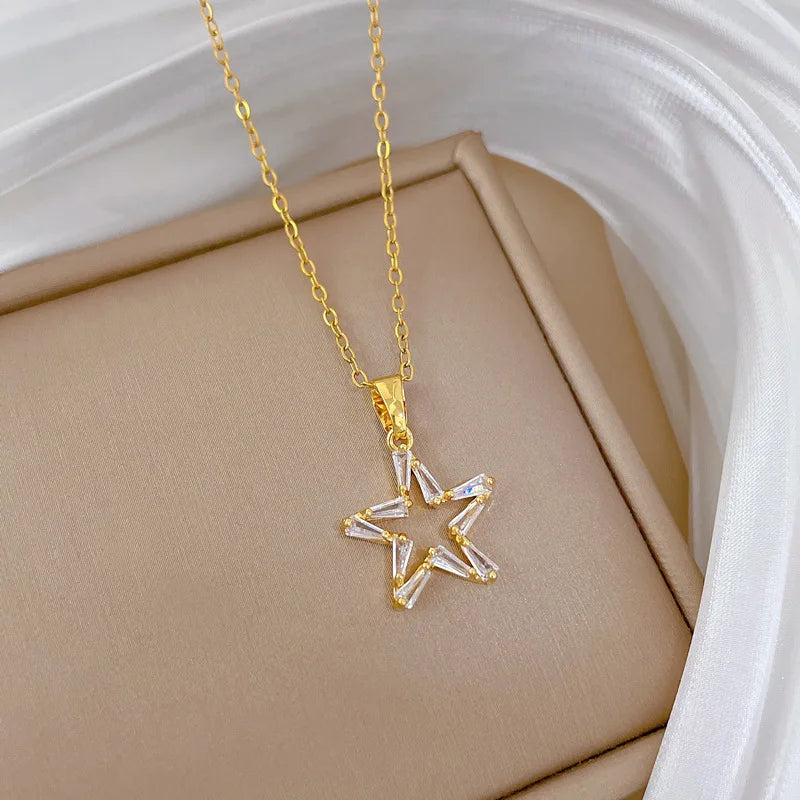 EILIECK 316L Stainless Steel Luxury Bling Zircon Moon Heart Pendant Necklace For Women 18K PVD Plated Neck Chain Jewelry Gift
