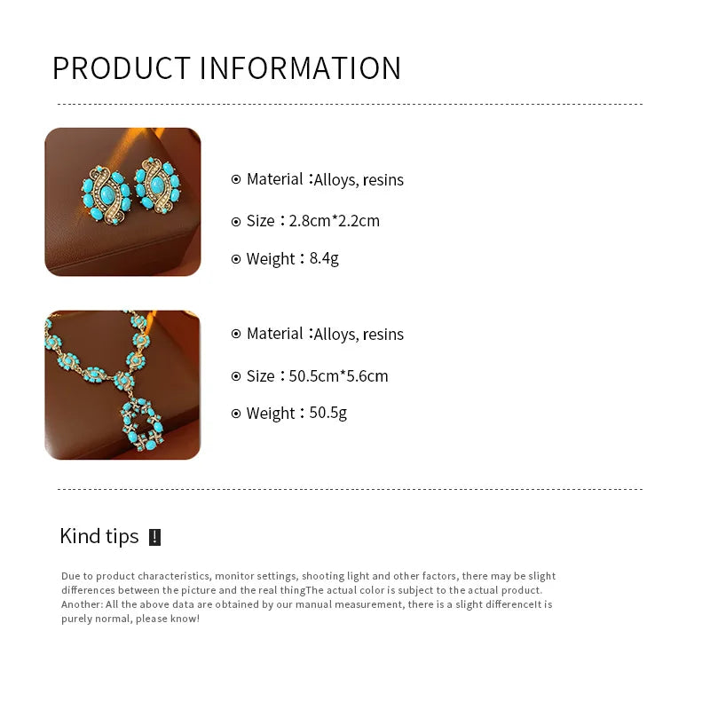 1/2 Pcs Vintage Cross Blue Oval Pendant Neckalces Women Mediaeval High-End Dangle Earrings Statement Banquet Jewelry Sets N