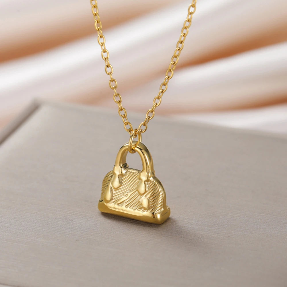 My Shape Fashion Handbag Necklace for Women Ladies Lovely Purse Shape Pendants Chain Stainless Steel Jewelry Party Gift Trendy