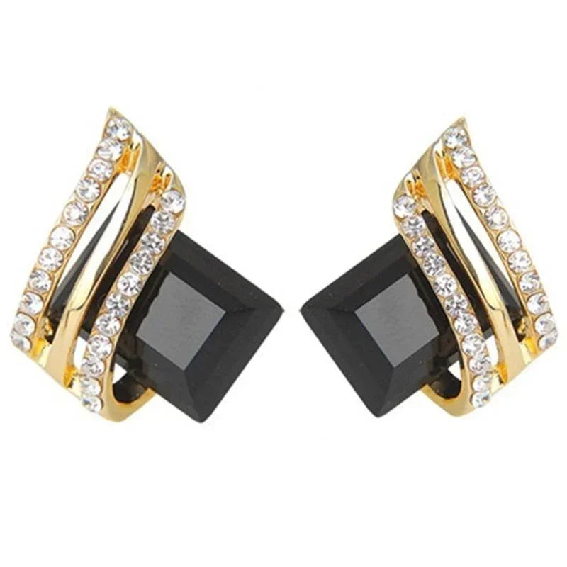 Unique Square Black Stone Stud Earrings for Women Special-interested Ear Accessories Daily Wear Party Statement Jewelry