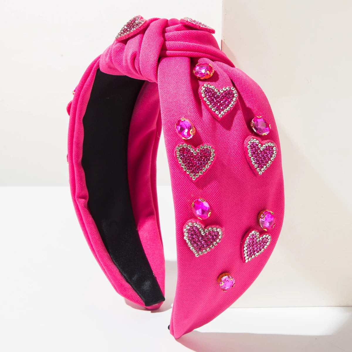 New Valentine's Day Headband With Knotted Heart And Diamond Studded Wide Edge, Sweet Holiday Hair Accessory
