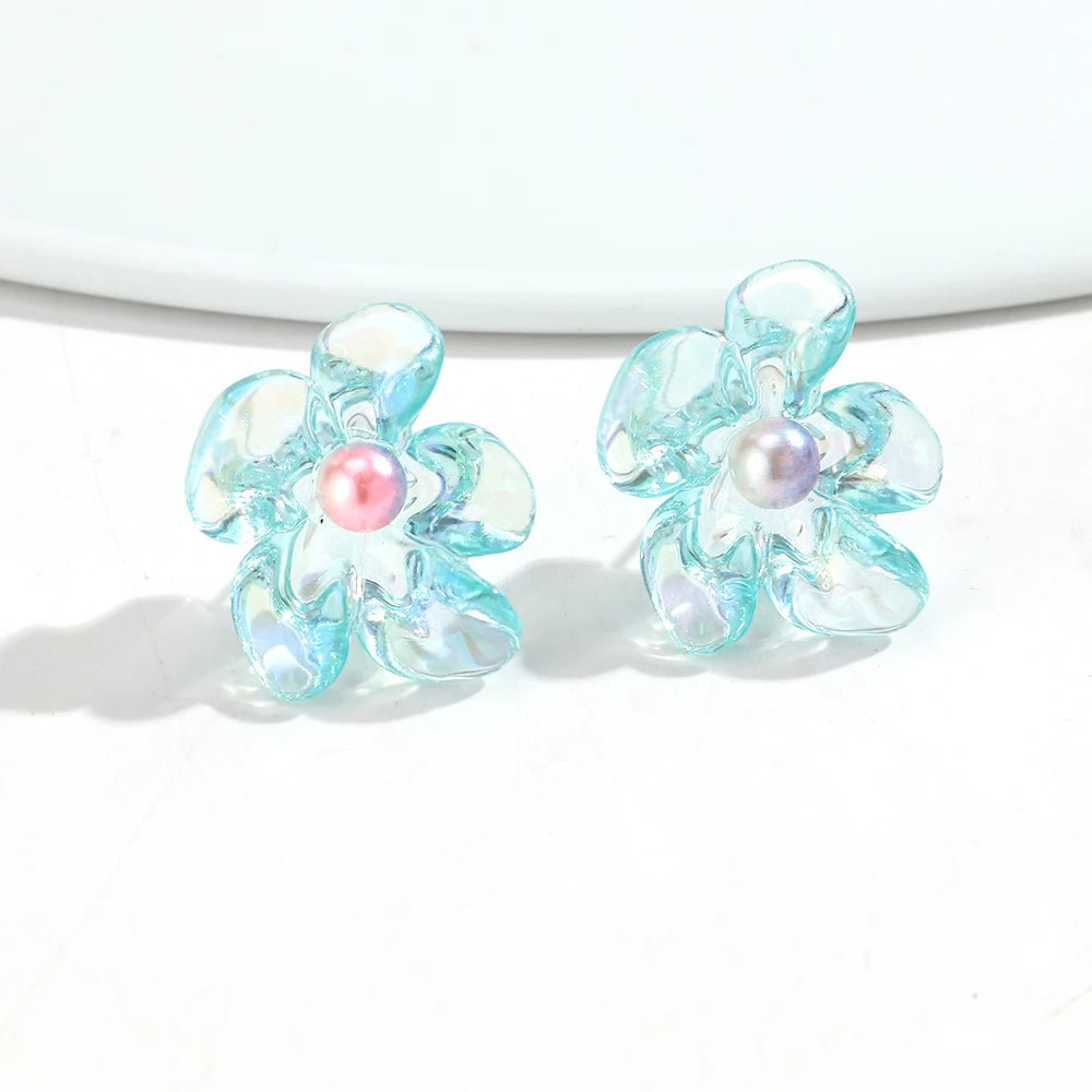 Cute Colorful Transparent Flower Stud Earrings Exquisite Resin Petal Earring for Women Party Jewelry Gifts
