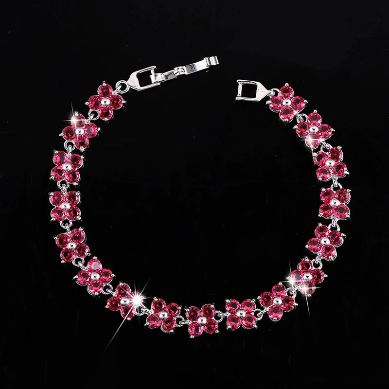 ThreeGraces Trendy Blue Cubic Zirconia White Gold Color Flower Shape Fashion Party CZ Tennis Bracelet for Women Jewelry BR353