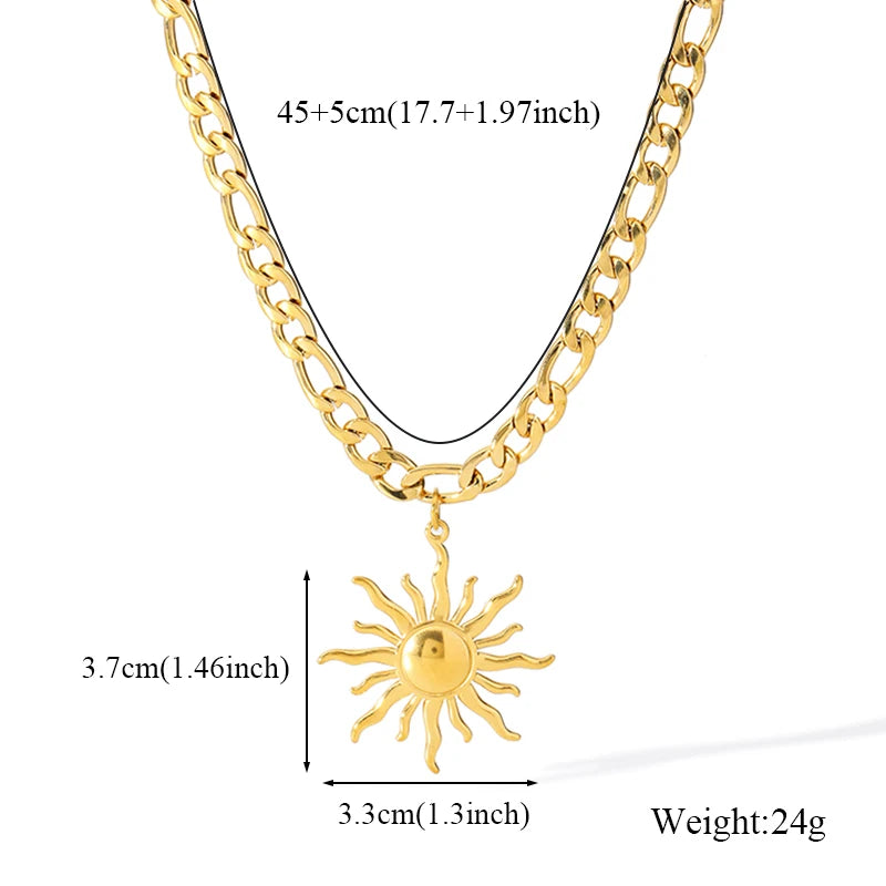 EILIECK 316L Stainless Steel Metal Geometric Heart Pendant Necklace For Women Gold Color Multilayer Neck Chain Jewelry Lady Gift