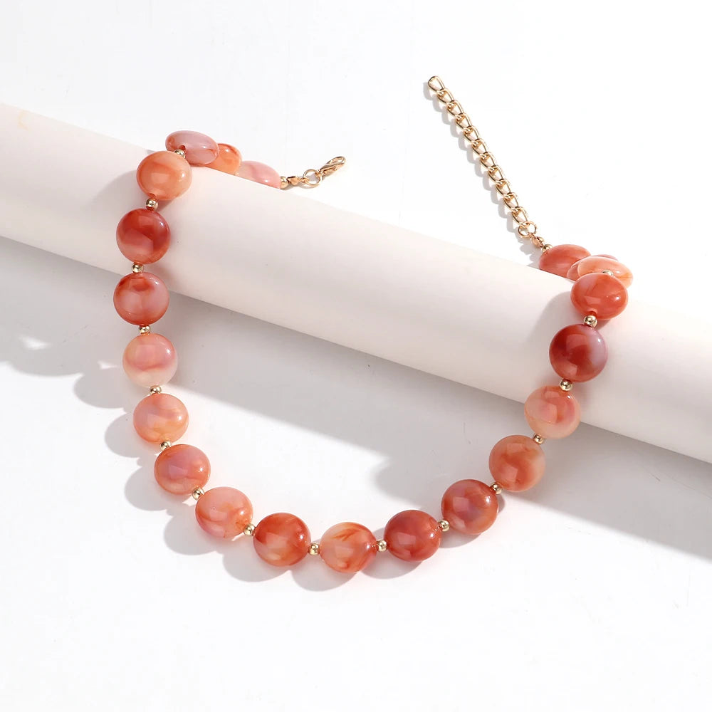 Fashion Colorful Acrylic Geometric Oblate Round Beads Necklaces for Women New Beaded Choker Necklace Boho Party Jewelry Gifts
