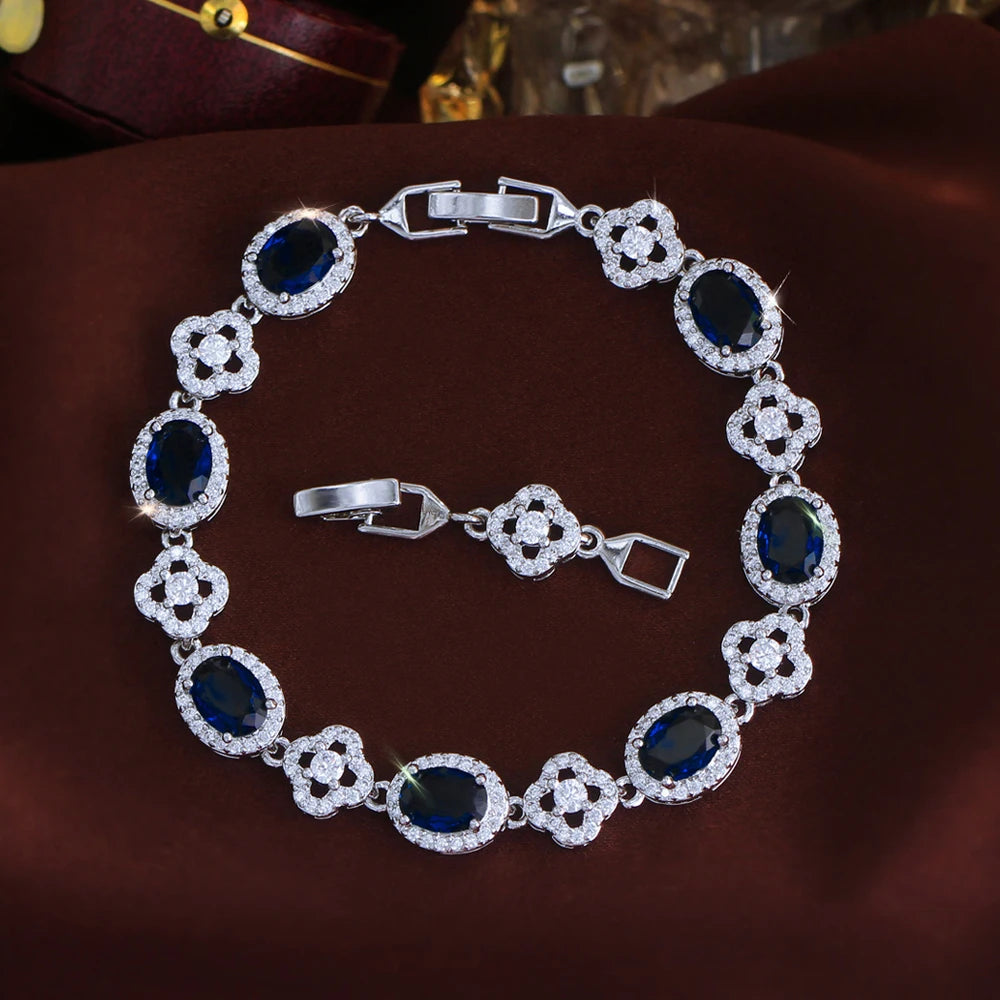 ThreeGraces Brilliant Purple Ellipse Zirconia Lucky Leaf Shape Bridal Wedding Party Link Chain Bracelet Jewelry for Women BR472