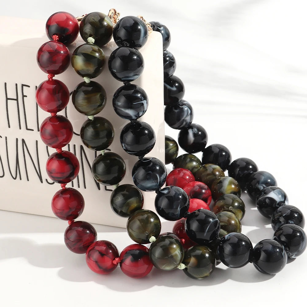 Trendy Multicolor Big Round Beads Choker Necklace for Women Acrylic Geometric Beaded Handmade Knot Necklaces Jewelry Gifts
