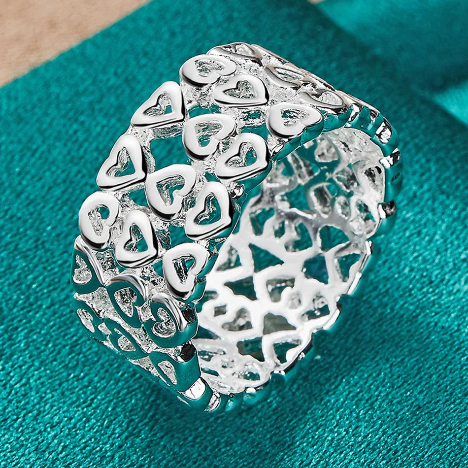 URMYLADY 925 Sterling Silver Hollow Heart 7-10# Ring For Women Wedding Charm Engagement Fashion Jewelry