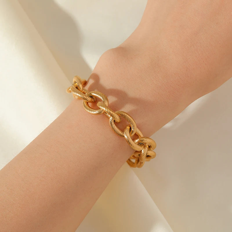 EILIECK 316L Stainless Steel Gold Color Thick Chain Bracelet For Women Men New Trendy Waterproof Wrist Chain Jewelry Gift Party