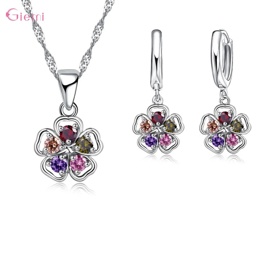 925 Silver Needle Jewelry Sets for Women Girls 34 Models Option Austrian Crystal Rhinestone Pearl Pendant Necklace Earrings