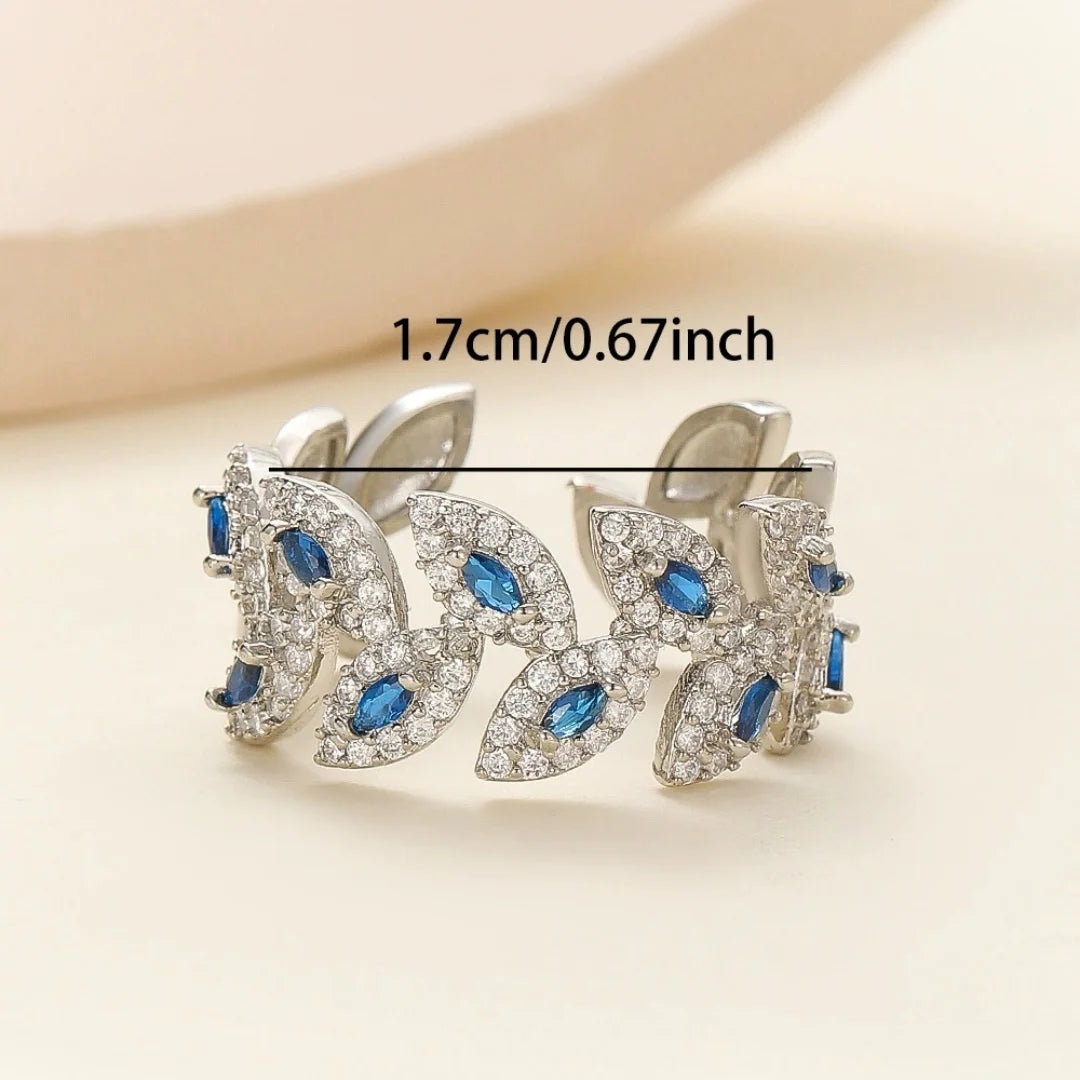 Luxury Female White Blue Zircon Stone Silver Color Wedding Rings Promise Open Adjustable Engagement Jewelry For Women