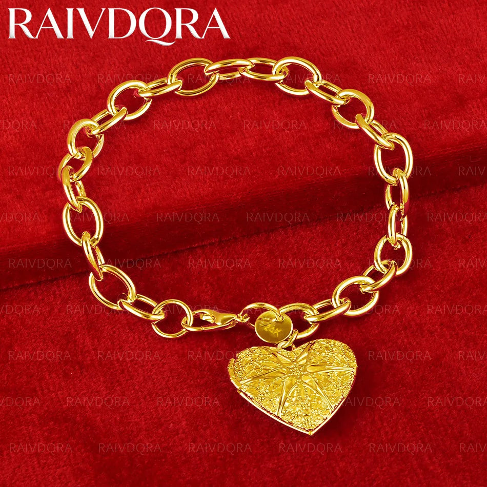 18K Gold Plated Love Heart Pendant Chain Bracelet For Women Fashion Jewelry Romantic Grace Anniversary Gifts Wedding