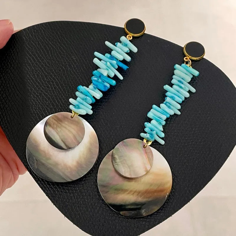 NISHIZAWA Shell Dangle Earrings for Women Geometric Stones Vintage Jewelry Fashion Elegant Irregular Aretes De Mujer