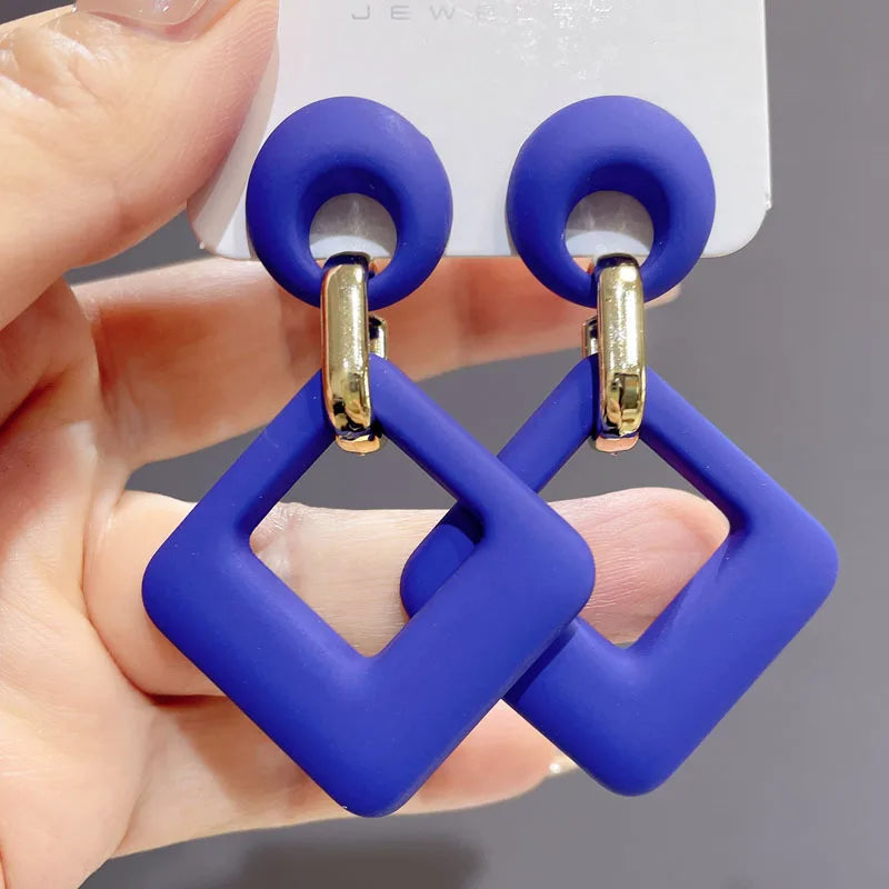 Trendy Acrylic Colorful Square Round Drop Earrings Fashion Hollow Geometric Summer  Earring Party Wedding Jewelry