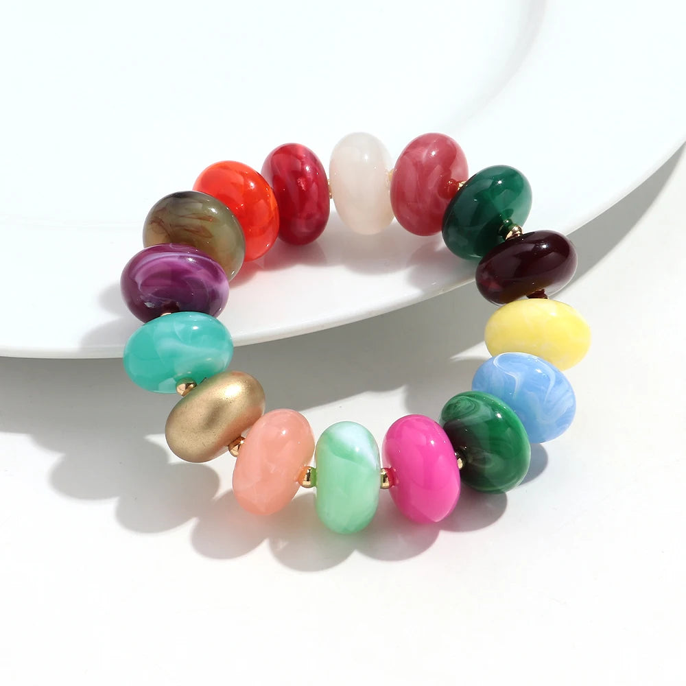 Boho Colorful Acrylic Geometric Flat Round Bead Stretch Bracelets Fashion Big Abacus Beaded Elastic Bracelet Jewelry 2026 Gifts