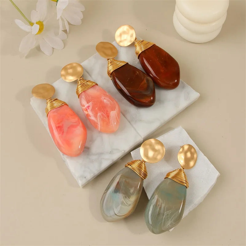 EILIECK Fashion New Resin Vacation-Style Stud Earrings For Women Elegant Ear Dangle Handmade Jewelry Accessories Party Gift
