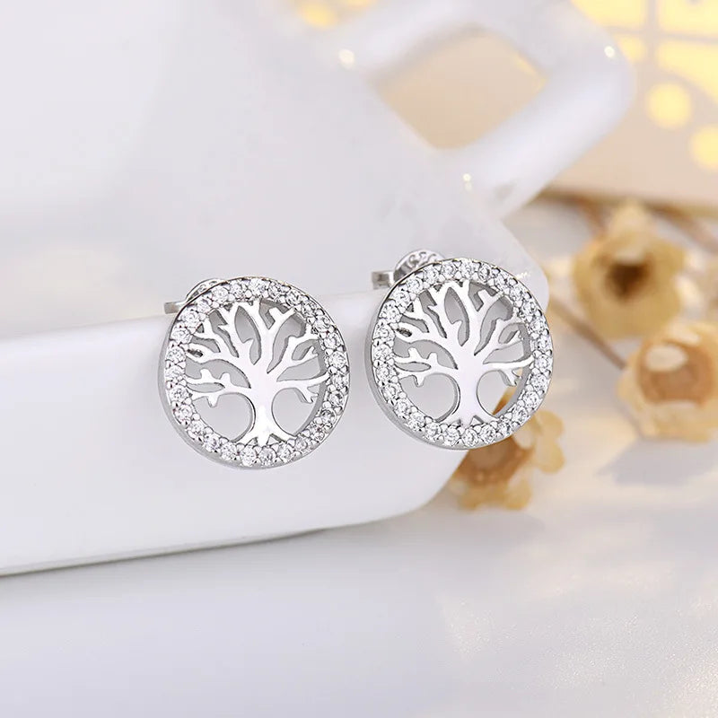 925 Sterling Silver Heart Tree Zircon Stud Earrings For Women Exquisite Student Girlfriend Jewelry Accessories Wedding Party