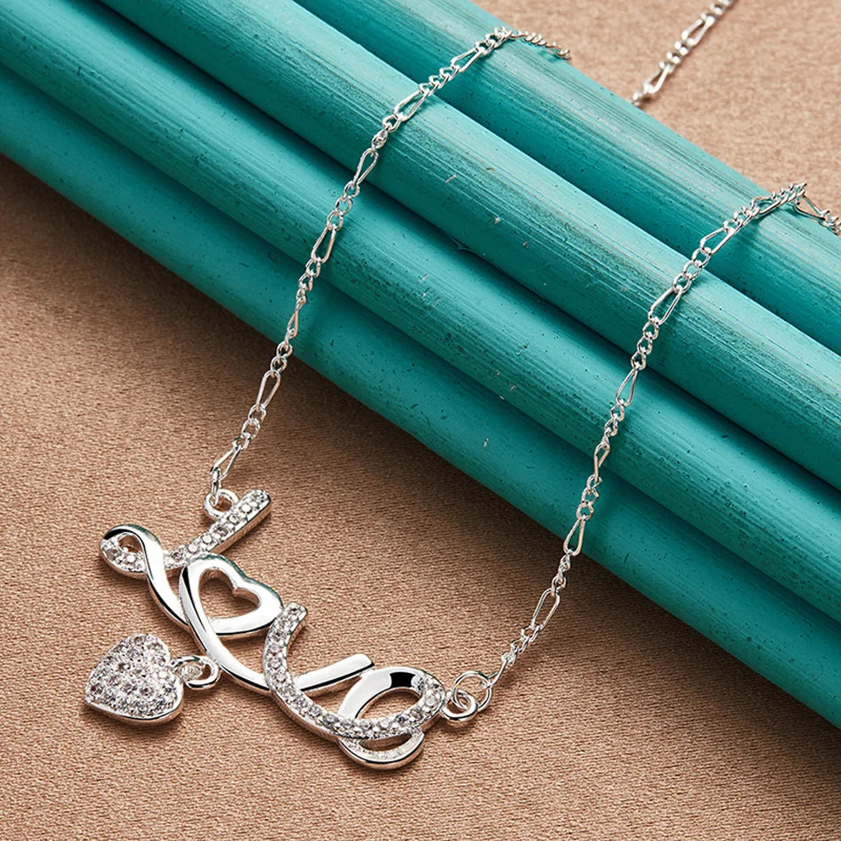 URMYLADY 925 Sterling Silver LOVE Heart Pendant Necklace For Women Wedding Party Gift Fashion Charm Jewelry