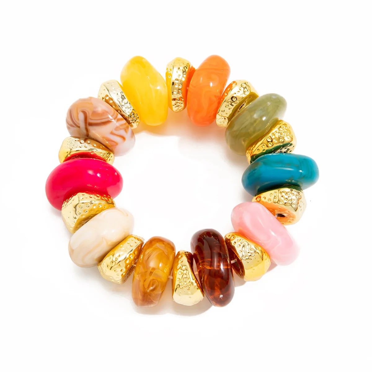 KMVEXO Bohemian Colorful Acrylic Beads Bracelet for Women New Trendy Resin Flat Round Elastic Bangles Statement Jewelry Gift