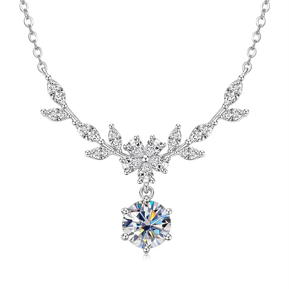 OXTAO Light Luxury Floral-Style Moissanite Necklace 2CT VVS1 14K Gold Filled for Women Pendant Necklace Romantic Wedding Jewelry
