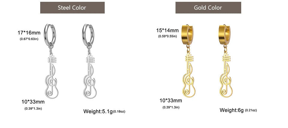 My Shape Music Note Drop Earrings for Women Men Gifts Stainless Steel Classic Musical Violin Dangle Earring Jewelry Musican Gift