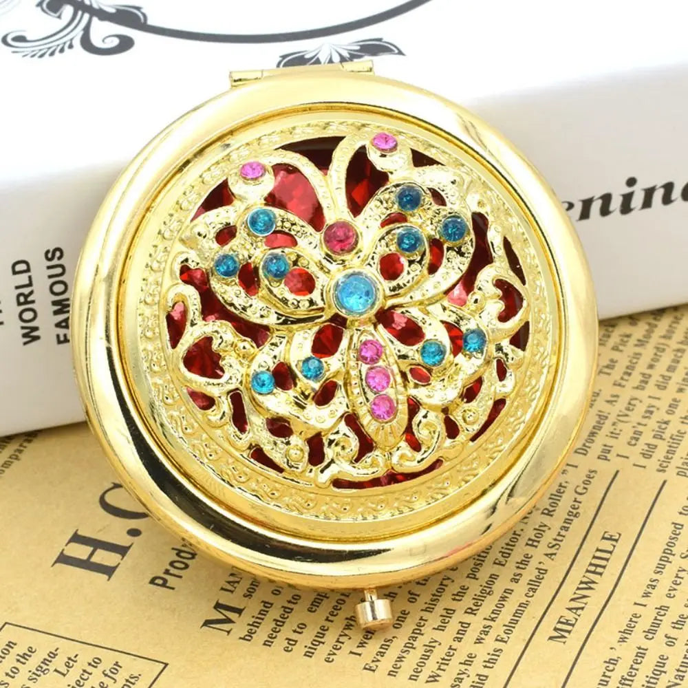 New Hot Folding Pocket Mirror Round Compact Double-sided Vintage Hollow Makeup Mirrors